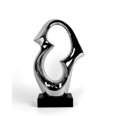 Κεραμικό Ασημί Διακοσμητικό Σχέδιο Αφηρημένο Σε Βάση 35.5cm