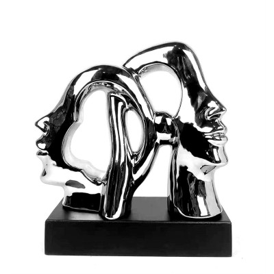 Κεραμικό Ασημί Διακοσμητικό Πρόσωπα σε Προφίλ Σε Βάση 32cm