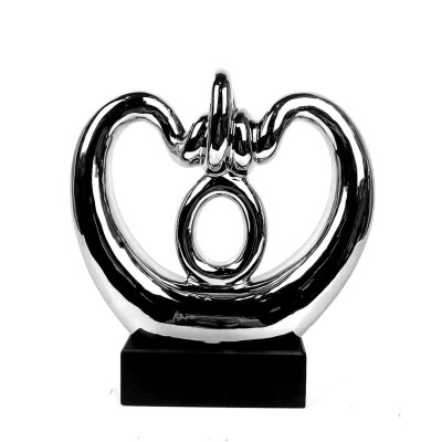 Κεραμικό Ασημί Διακοσμητικό Σχέδιο Αφηρημένη Καρδιά Με Κύκλο Σε Βάση 29.50cm