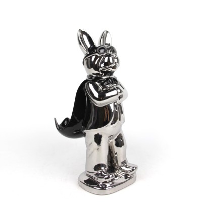 Κεραμικό διακοσμητικό σκυλάκι ασημί με μαύρη κάπα 32cm