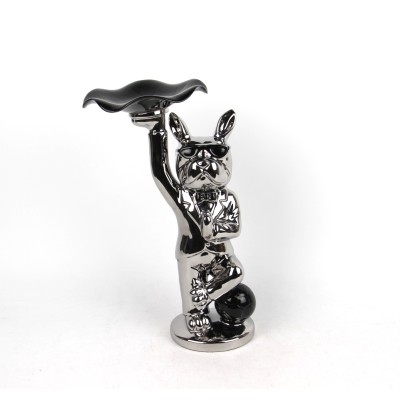 Κεραμικό Διακοσμητικό Σκυλάκι Ασημί /Μαύρο 30.50cm