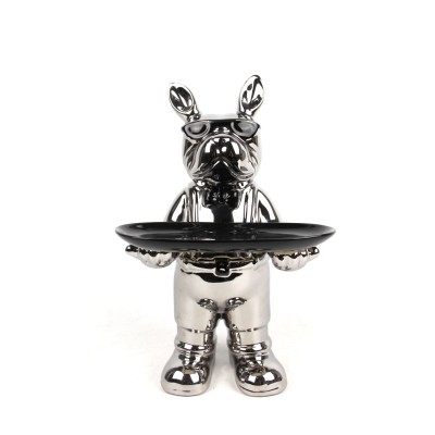 Κεραμικό Διακοσμητικό Σκυλάκι Ασημί /Μαύρο 30.50cm