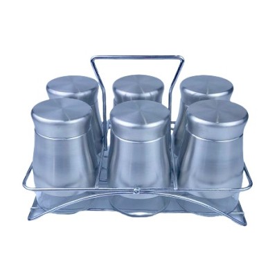 Ασημί Βαζάκια μπαχαρικών γυάλινα & μεταλλικό καπάκι 6τμχ