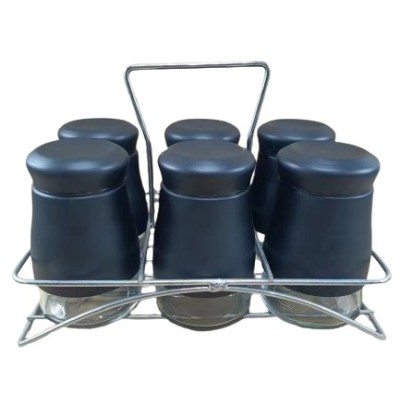 Μαύρα Βαζάκια Μπαχαρικών Γυάλινα & Μεταλλικό Καπάκι 6τμχ