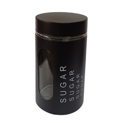 Μαύρο Βάζο Ζάχαρηs Με Καπάκι Γυάλινο 10x17cm