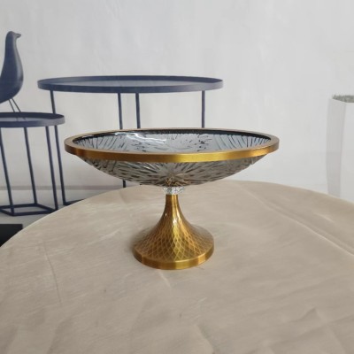 Γυάλινη Οβάλ Κουπ Γόνδολα Με Μεταλλική Χρυσή Βάση & Στεφάνι 31x18.3cm