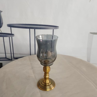 Γυάλινο Κηροπήγιο Με Μεταλλική Χρυσή Αντικέ Βάση 26x10cm