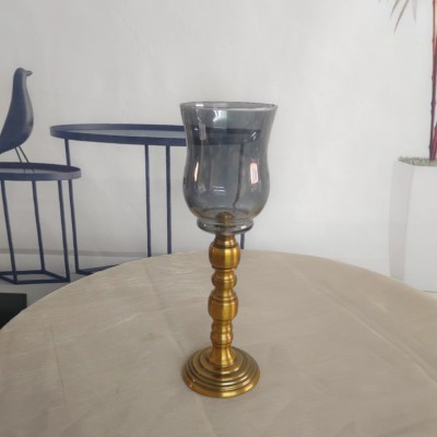 Γυάλινο Κηροπήγιο Με Μεταλλική Χρυσή Αντικέ Βάση 32x10cm