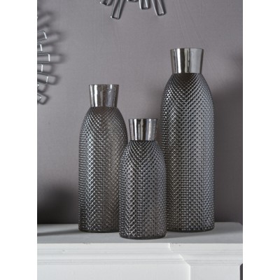 Βάζο Γυάλινο Με Ανάγλυφο Σχέδιο Και Στενό Στόμιο 31x12cm