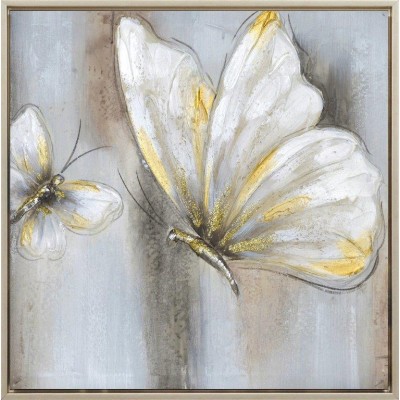 Πίνακας Σε Καμβά Πεταλούδα σε Ασημί Κάδρο 42.5x42.5x2.8cm