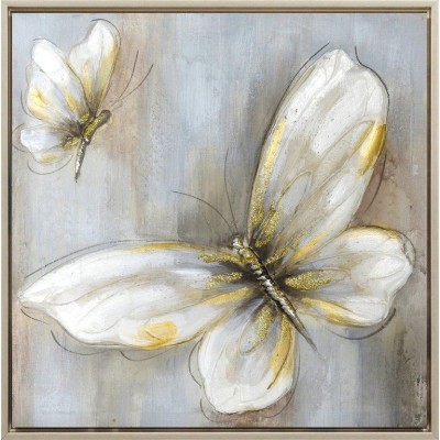 Πίνακας Σε Καμβά Πεταλούδα σε Ασημί Κάδρο 42.5x42.5x2.8cm