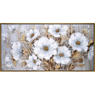 Πίνακας Σε Καμβά Λουλούδια σε Χρυσό Κάδρο 62x122x4.5cm