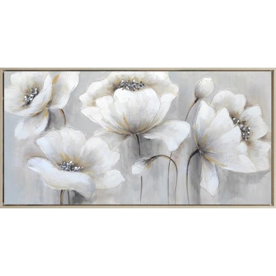 Πίνακας Σε Καμβά Λουλούδια σε Ασημί Κάδρο 62x122x4.5cm