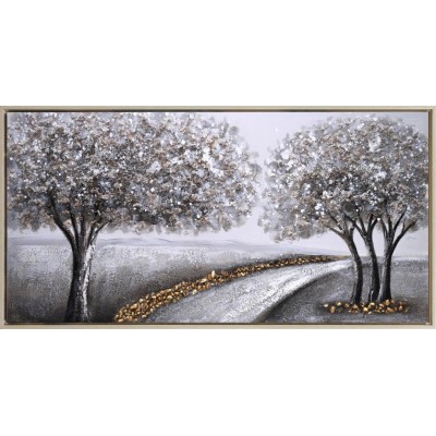 Πίνακας Σε Καμβά Δέντρα Με Δρόμο σε Ασημί Κάδρο 62x122x4.5cm