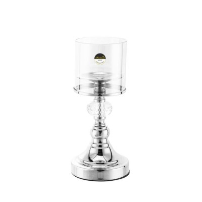 Κηροπήγιο μέταλλο/γυαλί με ασημί βάση 9.7x11.5x28cm