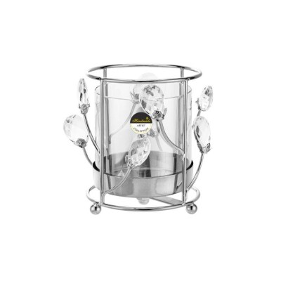 Κηροπήγιο Γυάλινο/ Μέταλλο Με Ασημί Διακοσμητικές Διακλαδώσεις 11.8 x11.8 x14cm