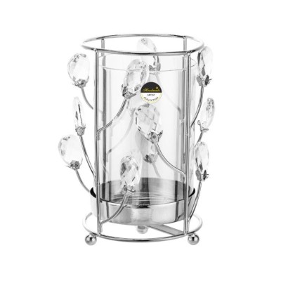 Κηροπήγιο Γυάλινο/ Μέταλλο Με Ασημί Διακοσμητικές Διακλαδώσεις 11.8x11.8x19.2cm