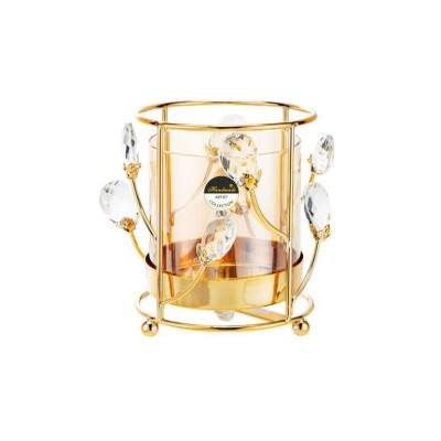 Κηροπήγιο Γυάλινο/ Μέταλλο Με Xρυσές Διακοσμητικές Διακλαδώσεις 11.8 x11.8x14cm