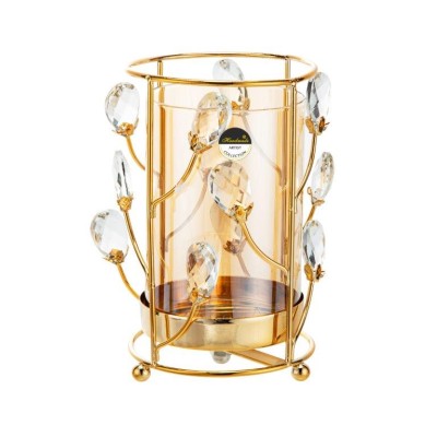 Κηροπήγιο Γυάλινο/ Μέταλλο Με Xρυσές Διακοσμητικές Διακλαδώσεις 11.8x11.8x19.2cm