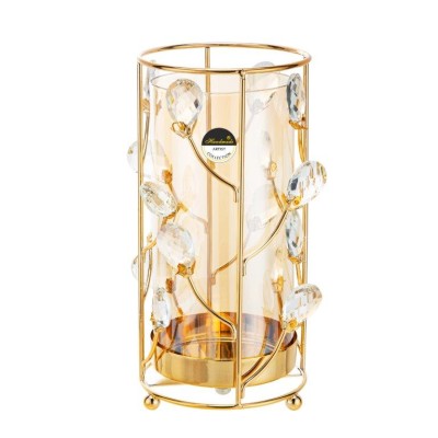 Κηροπήγιο Γυάλινο/ Μέταλλο Με Χρυσές Διακοσμητικές Διακλαδώσεις 11.8x11.8x24cm