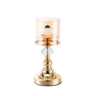 Μεταλλικό Γυάλινο Χρυσό Κηροπήγιο 9.7 x11.5x26cm