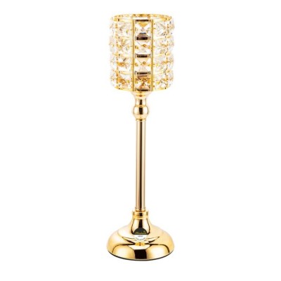 Μεταλλικό Γυάλινο Χρυσό Διακοσμητικό Κηροπήγιο 8x11x37cm