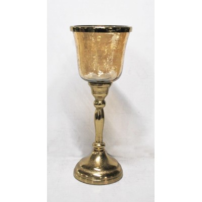 Γυάλινο Μελί Κηροπήγιο Με Μεταλλική Αντικέ Χρυσή Βάση 11.5x11.5x30.5cm