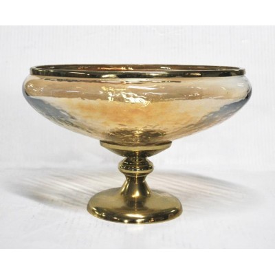 Γυάλινη Οβάλ Μελί Κουπ Γόνδολα Με Μεταλλική Χρυσή Αντικέ Βάση Πόδι 31x20x22cm