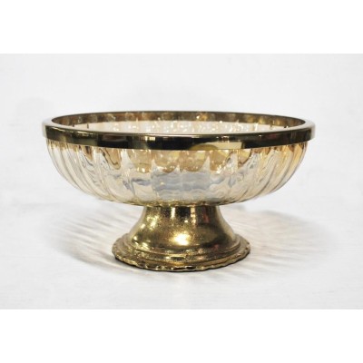 Γυάλινο Μελί Κουπ Με Μεταλλική Χρυσή Αντικέ Βάση Πόδι 25.5x25.5x13cm