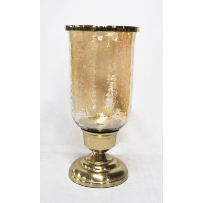 Διακοσμητικό Γυάλινο Μελί Βάζο & Μεταλλική Χρυσή Αντικέ Βάση 16.5x16.5x33cm