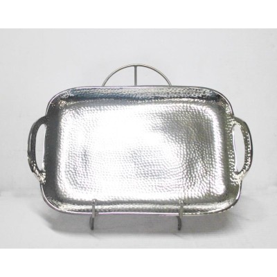 Διακοσμητικός Ασημί Δίσκος Σφυρήλατος Μεταλλικός Ορθογώνιος 39.5x25.5x5cm