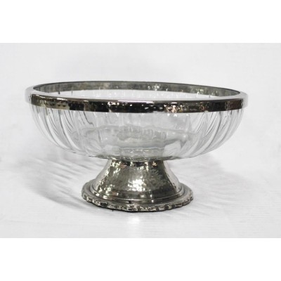 Γυάλινο Κουπ Με Μεταλλική Ασημί Αντικέ Βάση Πόδι 25.5x25.5x13cm