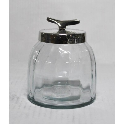 Διακοσμητική Γυάλινη Φοντανιέρα Με Ασημί Μεταλλικό Καπάκι 15x15x18cm