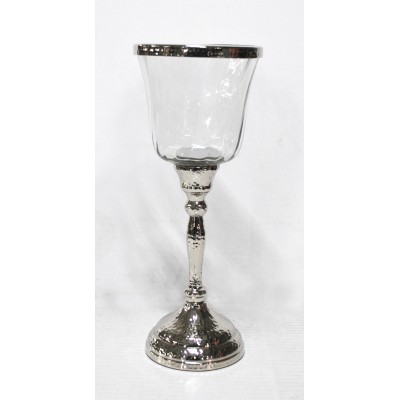 Διακοσμητικό Γυάλινο Βάζο Mε Μεταλλική Aσημί Βάση & Στεφάνι 11.5x11.5x28.5cm