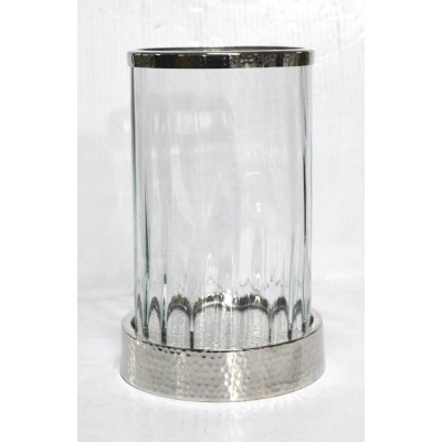 Διακοσμητικό Στρογγυλό Γυάλινο Βάζο Mε Μεταλλική Ασημί Βάση & Στεφάνι 15x15x23cm