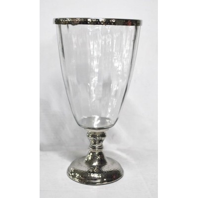 Διακοσμητικό Γυάλινο Βάζο Mε Μεταλλική Ασημί Βάση & Στεφάνι 16.5x16.5x32cm