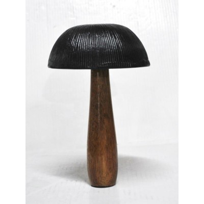 Επιτραπέζιο διακοσμητικό μανιτάρι από ξύλο & μέταλλο καφέ/μαύρο 14x14x23cm