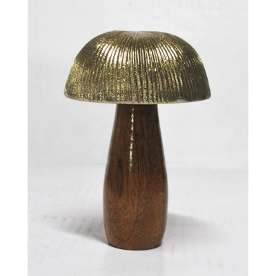 Επιτραπέζιο διακοσμητικό μανιτάρι από ξύλο & μέταλλο καφέ/χρυσό 9x9x14cm