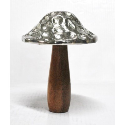 Επιτραπέζιο διακοσμητικό μανιτάρι από ξύλο & μέταλλο καφέ/ασημί 15x15x18cm