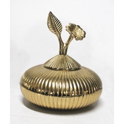 Μεταλλική Χρυσή Φοντανιέρα Με Διακοσμητικό Kαπάκι Φύλλα 20x20x21.5cm