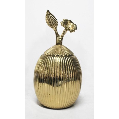 Μεταλλική Χρυσή Φοντανιέρα Με Διακοσμητικό Kαπάκι Φύλλα 15x15x27cm