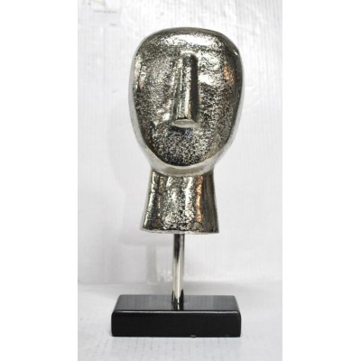 Επιτραπέζιο Μεταλλικό Διακοσμητικό Ασημί Πρόσωπο σε Ξύλινη Βάση 13x6.5x30.5cm