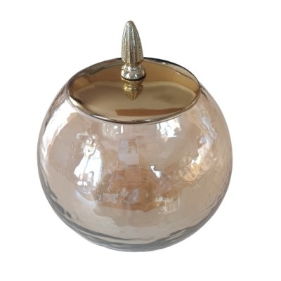 Διακοσμητική Γυάλινη Μελί Φοντανιέρα Με Χρυσό Μεταλλικό Καπάκι 15x15x15cm