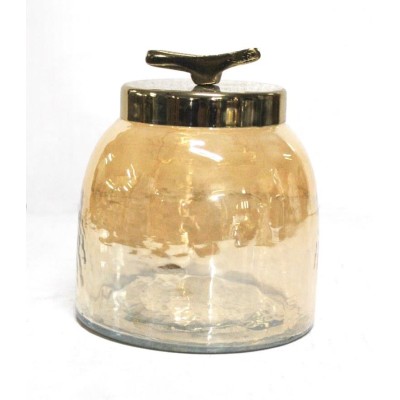 Διακοσμητική Γυάλινη Μελί Φοντανιέρα Με Χρυσό Μεταλλικό Καπάκι 15x15x18cm