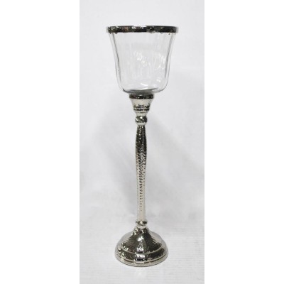 Διακοσμητικό Γυάλινο Βάζο Mε Μεταλλική Aσημί Βάση & Στεφάνι 11.5x11.5x38cm