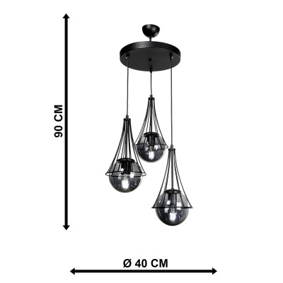PDT 1251-3 BK  3/Φ ΚΑΛΑΘΙ ΜΕΤΑΛΛΙΚΟ ΜΕ ΓΛΟΜΠΟ ΓΥΑΛΙ 3ΧΕ27