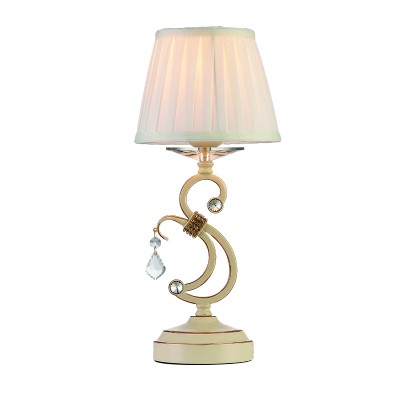 InLight Επιτραπέζιο φωτιστικό από μπεζ μέταλλο κρύσταλλο και υφασμάτινο καπέλο 1XE13 D:40cm (3404)