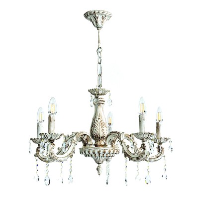 InLight Κρεμαστό φωτιστικό από μέταλλο σε μπεζ πατίνα και κρύσταλλα 5XE14 D:60cm (5304-5)