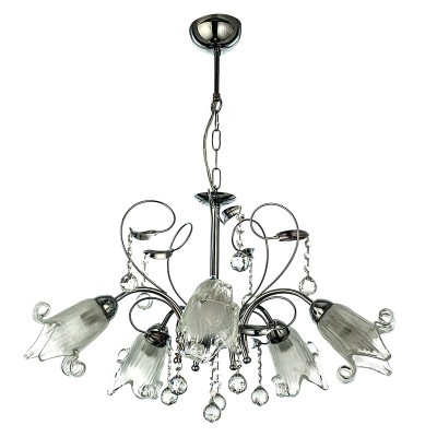 InLight Κρεμαστό φωτιστικό από χρώμιο μέταλλο κρύσταλλα και λευκό γυαλί 5XE14 D:60cm (5300-5-CH)