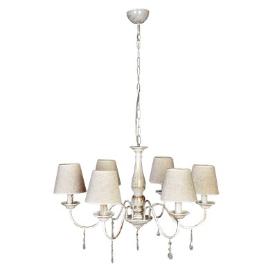 InLight Κρεμαστό φωτιστικό από λευκή πατίνα, κρύσταλλα και υφασμάτινο καπέλο 5XE14 D:65cm (5010-6)